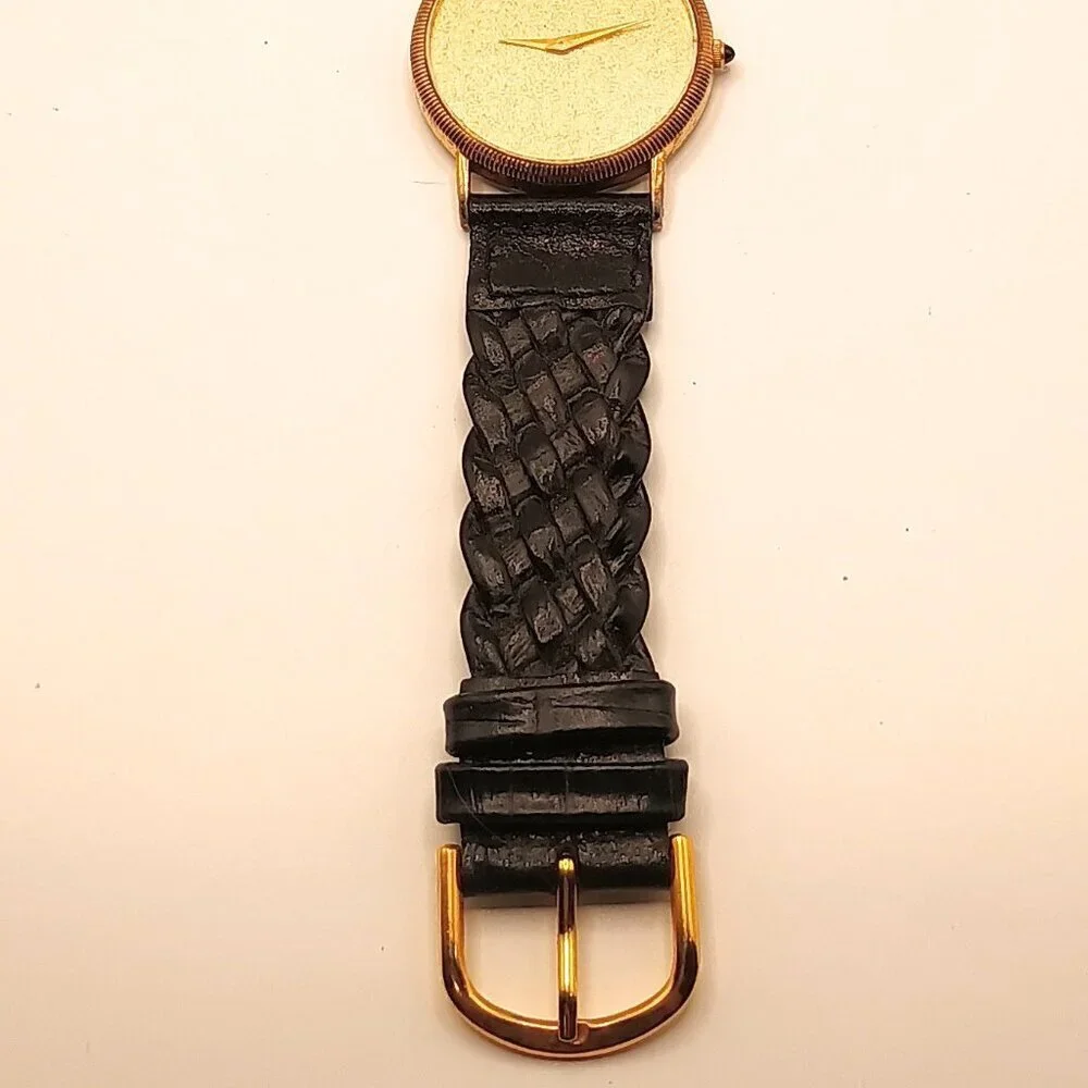 Pulsar Gold Toned Men's Wristwatch with Black Genuine Leather Strap